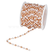 Elite Brass & Resin Imitation Pearl Round Beaded Chains, with Cable Chains, with Card Paper, Soldered, Golden, 4x3mm, 3x2.5x0.5mm, about 16.40 Feet(5m)/Set(CHC-PH0001-20)