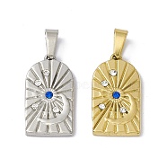 304 Stainless Steel Pendants, with Rhinestone, Arch with Sun & Moon, Mixed Color, 19x11x2mm, Hole: 5.5x2.5mm(STAS-A062-27)