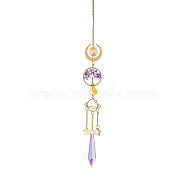Glass Cone Hanging Suncatcher Prism Ornament, with Natural Amethyst Chips Tree of Life and Metal Link, for Home Garden Car Decoration, 400mm(PW-WG88031-05)