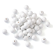 Spray Painted Natural Wood European Beads, Round, White, 29~30x28mm, Hole: 5.5mm(WOOD-TA0002-24A)