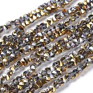Electroplate Glass Beads Strands, Faceted, Rounded Rectangle, Half Plated, Golden Plated, 3x4.5x3.5mm, Hole: 0.8mm, about 149pcs/strand, 17.32 inch(44cm)(EGLA-L021-HP01)