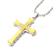 Alloy Cross Pandant Necklace with Link Chains, Gothic Jewelry for Men Women, Antique Silver & Golden, 23.62 inch(60cm)(NJEW-K245-003G)