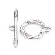 Brass Micro Pave Clear Cubic Zirconia Toggle Clasps, Nickel Free, Ring, Real Platinum Plated, Ring: 18x13.5x2mm, Hole: 1.8mm, Bar: 25.5x5x2mm, hole: 2mm(KK-S356-582-NF)