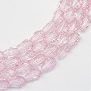 Transparent Glass Bead Strands, Faceted Teardrop, Pearl Pink, 8x6mm, Hole: 1mm, about 66~68pcs/strand, 19.6 inch(GLAA-R168-5x7-01A)