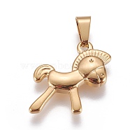 304 Stainless Steel Pendants, Horse, Golden, 20x18x4mm, Hole: 7x3.5mm(STAS-L222-28G)