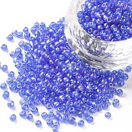 (Repacking Service Available) Round Glass Seed Beads, Transparent Colours Rainbow, Round, Cornflower Blue, 8/0, 3mm, about 12g/bag(SEED-C016-3mm-166)