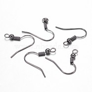 Brass Earring Hooks, with Beads, Nickel Free, Gunmetal, 19mm, Hole: 1.5mm, Pin: 0.7mm(X-KK-Q362-B-NF)