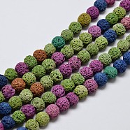 Natural Lava Rock Round Bead Strands, Dyed, Colorful, 8mm, Hole: 1mm, about 50pcs/strand, 15.7 inch(G-I124-8mm-07)