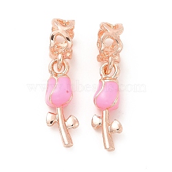 Rack Plating Alloy Pearl Pink Enamel European Dangle Charms, Large Hole Charms, Rose, Rose Gold, 26mm, Rose: 18.5x6.5x5.5mm, Hole: 5.7mm(PALLOY-P289-13RG)