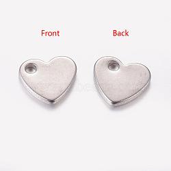 Tarnish Resistant Original Color Blacnk Stamping Tag Heart Charms 304 Stainless Steel Pendants, 10x9x1.5mm, Hole: 2mm(X-STAS-Q112)