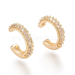 Brass Micro Pave Clear Cubic Zirconia Cuff Earrings, Ring, Real 18K Gold Plated, 10x3mm(EJEW-M195-07G)