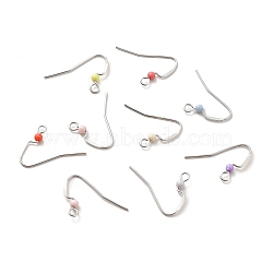 Tarnish Resistant 316 Surgical Stainless Steel Earring Hooks, with Beads and Horizontal Loop, Stainless Steel Color, Mixed Color, 17x22x3mm, Hole: 2mm, 22 Gauge, Pin: 0.6mm(STAS-E044-02P)