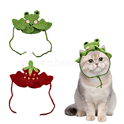 2Pcs 2 Style Wool Woven Pet Headwear Costume, for Cats Dogs Festival Birthday Theme Party Photo Prop, Frog & Strawberry, Mixed Shapes, 150mm, Hole: 43x24mm, 1pc/style(FIND-GL0001-44)