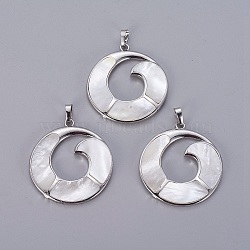 Natural White Shell Mother of Pearl Shell Pendants, with Platinum Tone Brass Findings, Vortex, 44.5x40.5x3.5~4.5mm, Hole: 4.5x6.5mm(SSHEL-L008-67P)