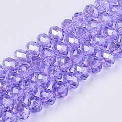 Baking Paint Glass Beads Strands, Pearl Luster Plated, Faceted, Rondelle, Lilac, 4x3.5mm, Hole: 1mm, about 139pcs/strand, 18.90''(48cm)(X-EGLA-Q120-D-A01)