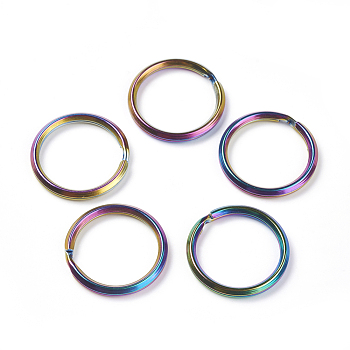 Ion Plating(IP) 304 Stainless Steel Split Key Rings, Keychain Clasp Findings, Rainbow Color, 28x3.5mm