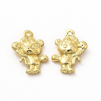 Rack Plating Brass Pendants, Tiger Charm, Real 18K Gold Plated, 17x13x4mm, Hole: 0.8mm