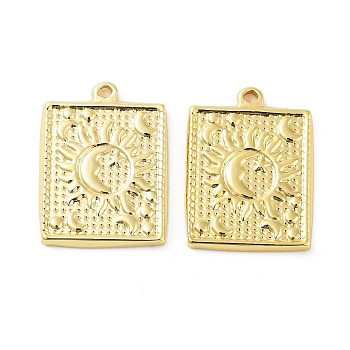 Ion Plating(IP) 304 Stainless Steel Pendants, Real 18K Gold Plated, Rectangle with Sun, 22.5x17x2mm, Hole: 1.4mm