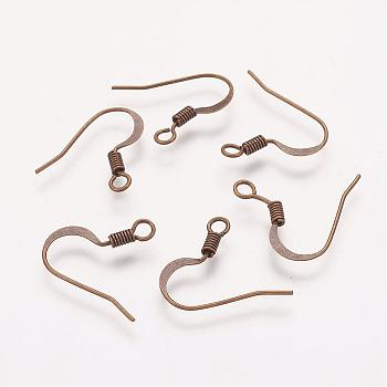 Brass French Earring Hooks, Flat Earring Hooks, Ear Wire, with Horizontal Loop, Nickel Free, Antique Bronze, 17mm, Hole: 2mm, 21 Gauge, Pin: 0.7mm