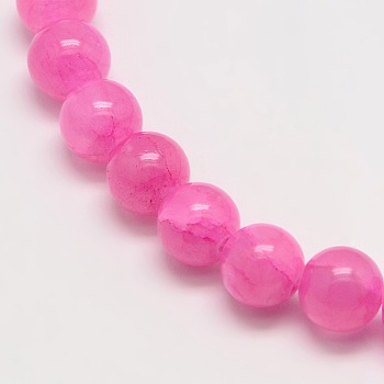 Dyed Natural Green Jade Beads Strands, Round, Deep Pink, 6mm, Hole: 1.2mm, about 63pcs/strand, 15.74 inch