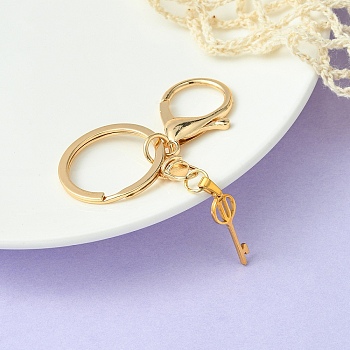 304 Stainless Steel Initial Letter Key Charm Keychains, with Alloy Clasp, Golden, Letter U, 8.8cm
