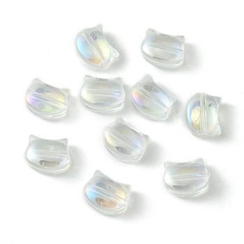 Electroplate Glass Beads, Full Rainbow Plated, Cat Shape, Clear, 8x10x5mm, Hole: 1.2mm
