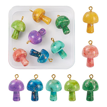 7Pcs 7 Colors Natural Quartz Pendants, with Light Gold Plated Alloy Loops and Natural Opal, Dyed & Heated, Mushroom Charm, Mixed Color, 26.5x16mm, Hole: 2mm, 1pc/color