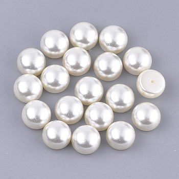 ABS Plastic Imitation Pearl Beads, Half Drilled, Dome/Half Round, Beige, 10x7mm, Half Hole: 1mm, about 1000pcs/bag