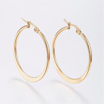 304 Stainless Steel Big Hoop Earrings, Hypoallergenic Earrings, Flat Ring Shape, Golden, 12 Gauge, 39~41mm, Pin: 0.7x1mm