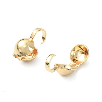 Brass Bead Tips, Calotte Ends, Clamshell Knot Cover, Round, Real 18K Gold Plated, 15x5mm, Hole: 3mm, Inner Diameter: 4mm