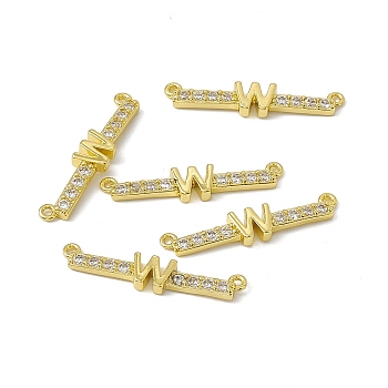 Rack Plating Brass Micro Pave Clear Cubic Zirconia Connector Charms, Real 18K Gold Plated, Long-Lasting Plated, Cadmium Free & Nickel Free & Lead Free, Letter Links, Letter.W, 6x28.5x2.5mm, Hole: 1.2mm
