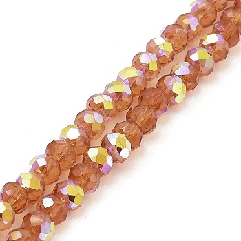 Baking Painted Transparent Glass Beads Strands, Imitation Opalite, Faceted, AB Color Plated, Round, Coral, 6x5mm, Hole: 1mm, about 82pcs/strand, 16.73~16.93''(42.5~43cm)