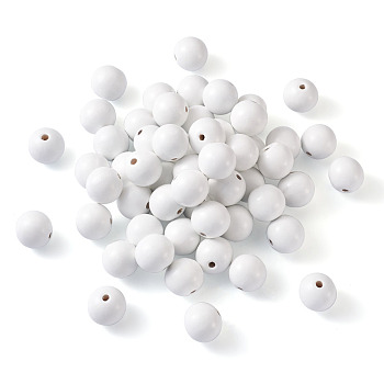 Spray Painted Natural Wood European Beads, Round, White, 29~30x28mm, Hole: 5.5mm