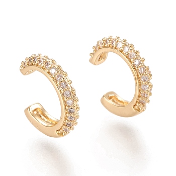 Brass Micro Pave Clear Cubic Zirconia Cuff Earrings, Ring, Real 18K Gold Plated, 10x3mm