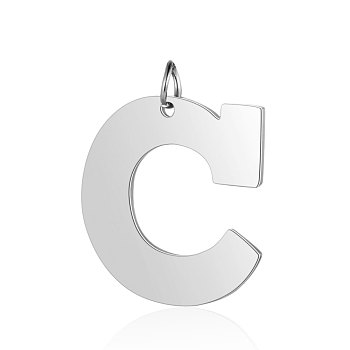 201 Stainless Steel Pendants, Letter, Stainless Steel Color, Letter.C, 30x29x1.5mm, Hole: 4.5mm