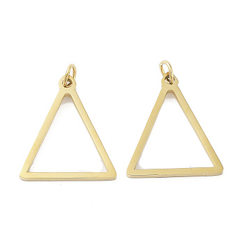 304 Stainless Steel Pendants, Laser Cut, with Jump Ring, Golden, Triangle, 17x15x1mm, Hole: 2mm
