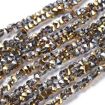 Electroplate Glass Beads Strands, Faceted, Rounded Rectangle, Half Plated, Golden Plated, 3x4.5x3.5mm, Hole: 0.8mm, about 149pcs/strand, 17.32 inch(44cm)