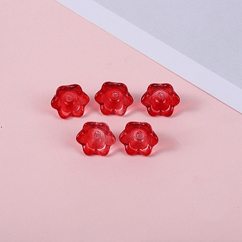 Glass Beads, Lily Flower, Red, 12x8mm, Hole: 1.4mm
