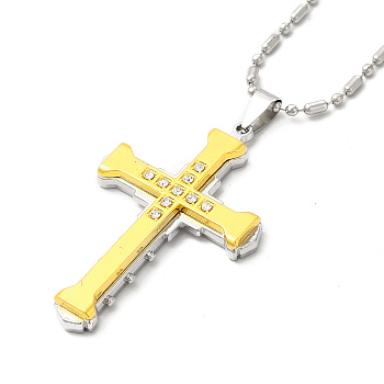 Alloy Cross Pandant Necklace with Link Chains, Gothic Jewelry for Men Women, Antique Silver & Golden, 23.62 inch(60cm)