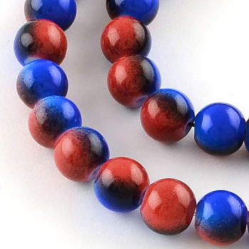 Two-Color Baking Painted Glass Bead Strands, Round, FireBrick, 8mm, Hole: 1.3~1.6mm, about 104pcs/strand, 32.7 inch