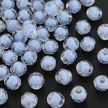 Transparent Acrylic Beads, Bead in Bead, Faceted, Round, Cornflower Blue, 8x7.5mm, Hole: 2mm, about 2000pcs/500g