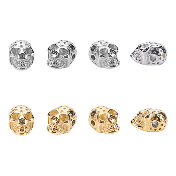 Unicraftale 8Pcs 2 Color Halloween 304 Stainless Steel Beads, Skull, Golden & Stainless Steel Color, 4pcs/color