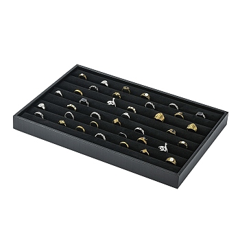 Ring Display Trays, Imitation Leather with Charpie inside, black, about 35cm long, 24cm wide, 3cm high