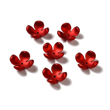 Rubberized Style Opaque Acrylic Bead Caps, Frosted, 4-Petal Flower, Dark Red, 25x25x10.5mm, Hole: 2mm