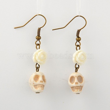 Dyed Synthetic Magnesite Skull Earrings(EJEW-JE01026)-2