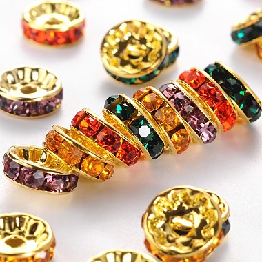10mm Mixed Color Rondelle Brass + Rhinestone Spacer Beads