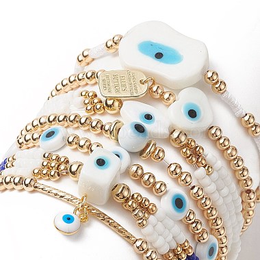 7 pcs 7 ensemble de bracelets extensibles en perles de verre et perles de verre de style mauvais œil pour femme(BJEW-JB09249-02)-2