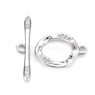 Real Platinum Plated Clear Ring Brass+Cubic Zirconia Toggle Clasps