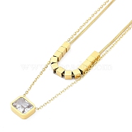 Ion Plating(IP) Golden Tone 304 Stainless Steel Pave Cubic Zirconia Rectangle Pendant Necklaces for Women, Clear, 16.14 inch(41cm)(NJEW-K276-09G-03)