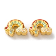 Rack Plating Alloy Enamel European Beads, Large Hole Beads, Cadmium Free & Lead Free, Rainbow with Cloud, Matte Gold Color, Colorful, 11x15x7.5mm, Hole: 4.5mm(PALLOY-F303-05MG)